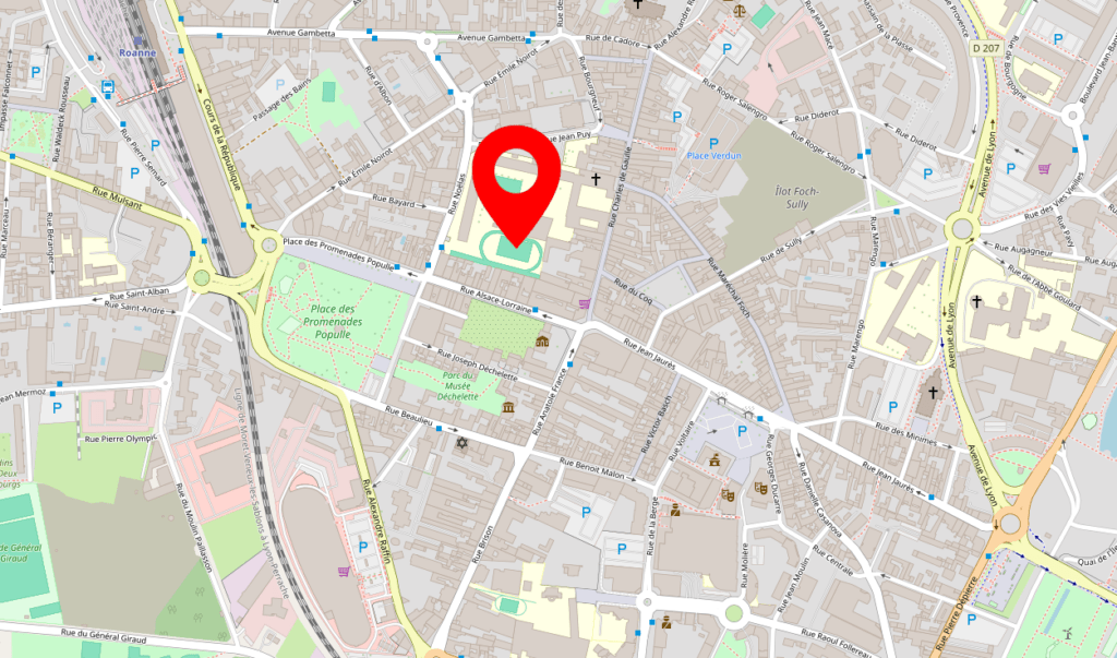 Carte issue de OpenStreetMap avec une punaise sur le stade du lycée Jean Puy à Melun