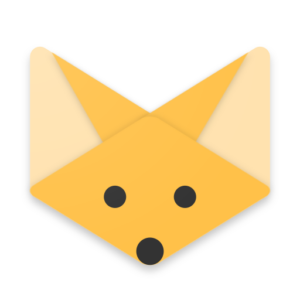 Logo du navigateur Fennec F-Droid : une tête de renard jaune composée de losanges pour la tête et les oreilles et de points noirs pour les yeux et le nez.