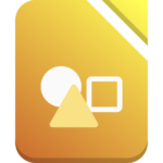 Logo de l'application Draw de LibreOffice : un triangle, un rond et un carré aux bords arrondis sur une feuille jaune-orangé
